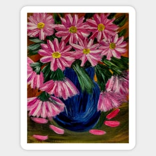 bright and colorful abstract flowers in a deep blue vase. Sticker